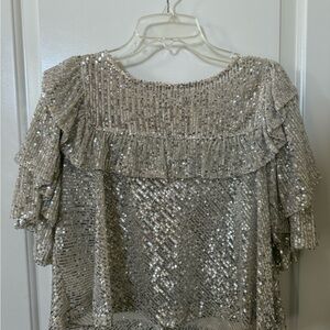Free People Gold Sequin Ruffled Blouse